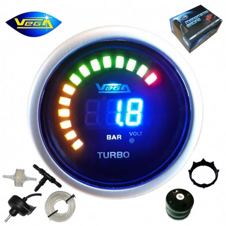 Manomètre Vega® pression turbo -1 à 2 bars numérique et leds 52 mm