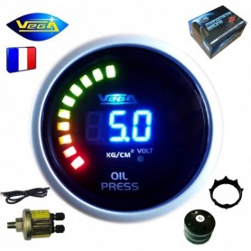 Manomètre Vega® pression d'huile 0-10 bars affichage numérique et leds 52 mm