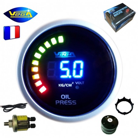 Manomètre Vega® pression d'huile 0-10 bars affichage numérique et leds 52 mm