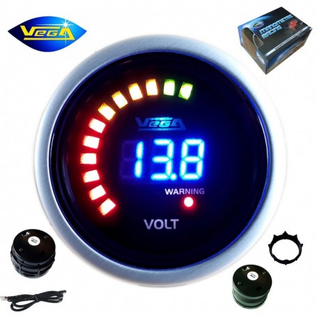Manomètre Vega® Voltmètre 8 à 18V affichage numérique et leds 52 mm