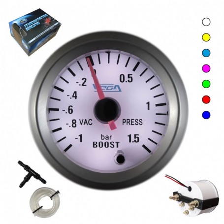 Manomètre Vega® pression turbo -1 à 1,5 bars 7 couleurs fond blanc 52 mm