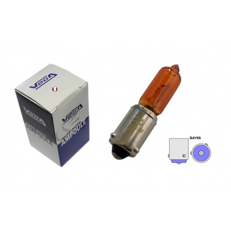 Ampoule Clignotant Orange 12V 21W BAY9s - Pour Moto, Longueur 35 Mm, Plots Décalés 120°